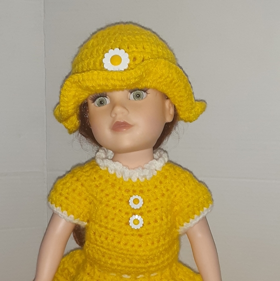 Hand Crafted Toys New Handmade Crochet American Girl Journeyour Generation Yellow Doll Dress